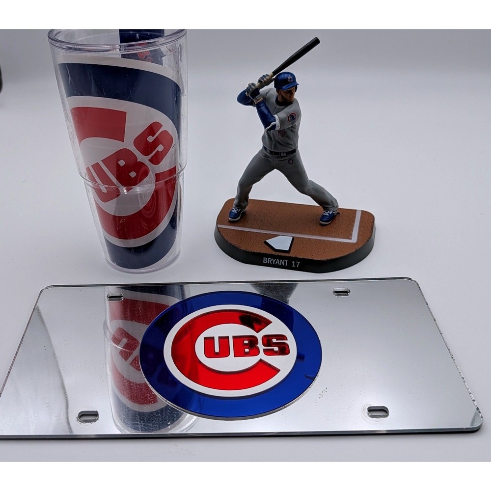 Chicago Cubs Kris Bryant Figure License Plate and Tumbler Fan Bundle MLB Gear